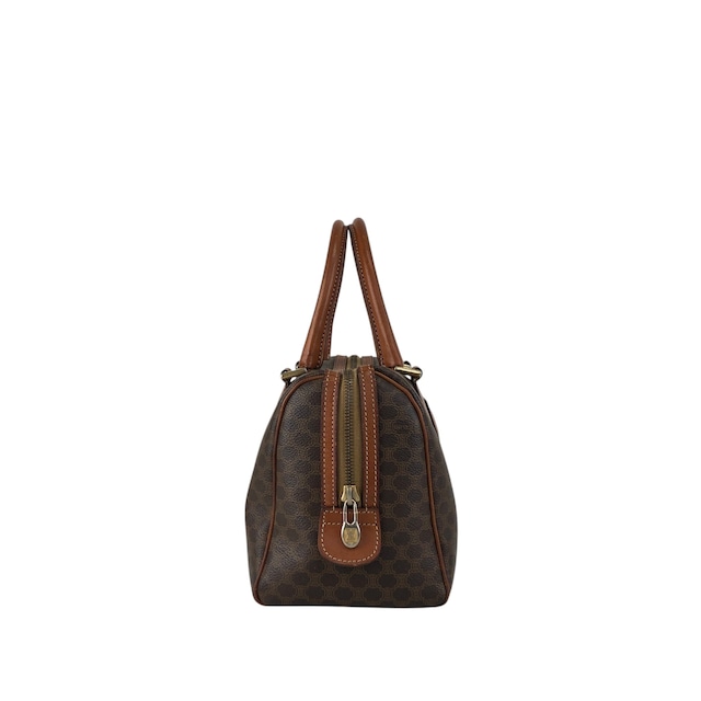 CELINE セリーヌ マカダム ハンドバッグ ブラウン ブラゾン型押し PVC レザー ボストン vintage ヴィンテージ オールド u6p2h4