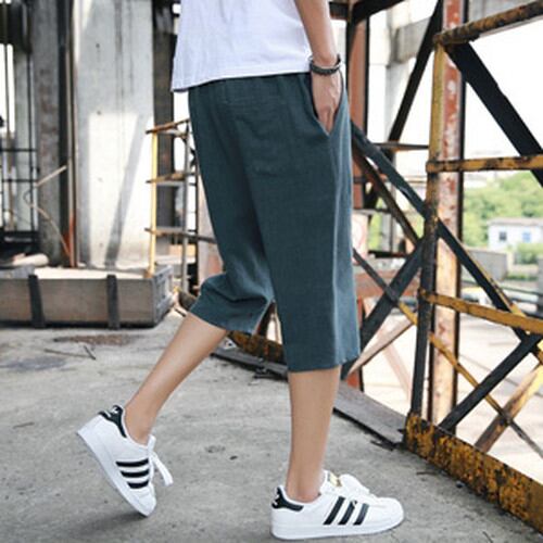 L 緑 モスグリーン サルエルパンツ メンズ ハーフパンツ ショート
