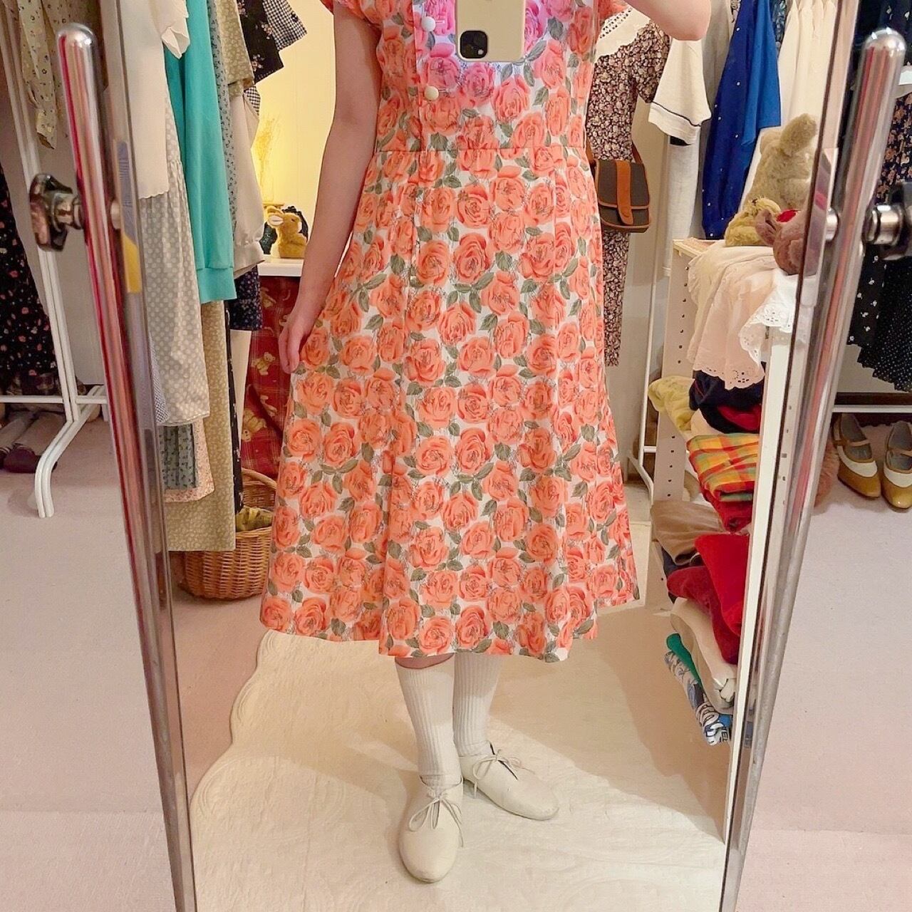 pink rose square neck one-piece