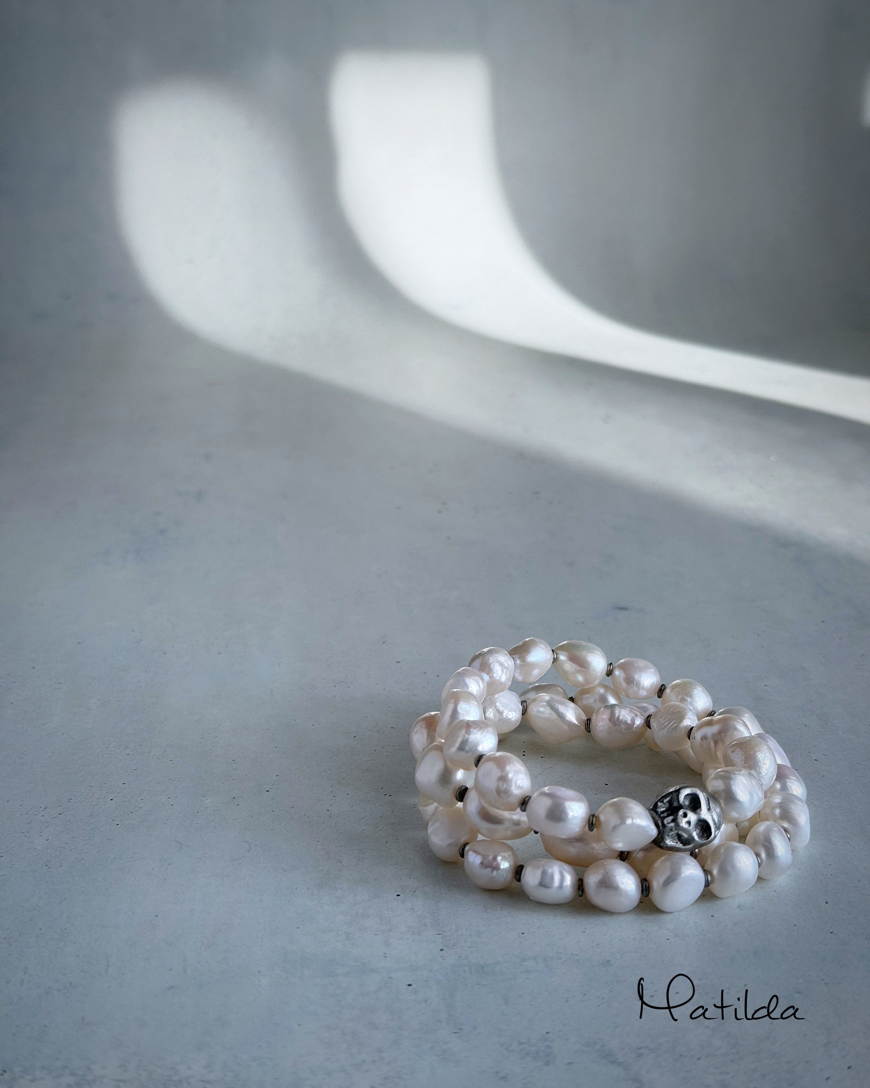 【再販】2way bracelet(淡水パール×スカル)