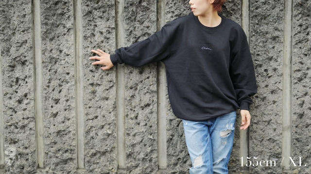 【受注生産】【刺繍】《ブラック》 aim. coolneck sweat / ハンドメイド / コットン100％ / S・M・L・XL