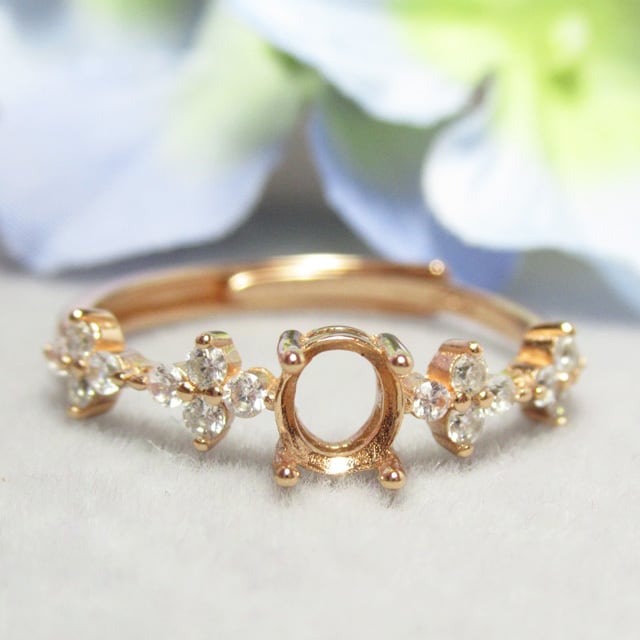 アウトレット5×4㎜ フラワーCZライン S925 リング台 PG