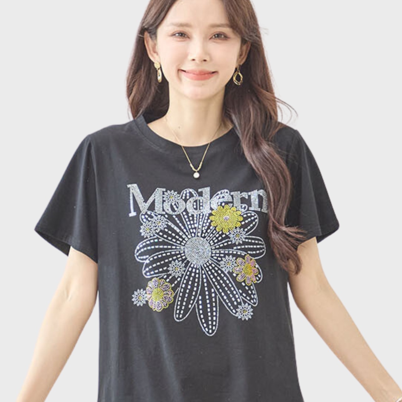 TRUBE フラワーモチーフプリントTシャツN12-1097【M~L】ブラック