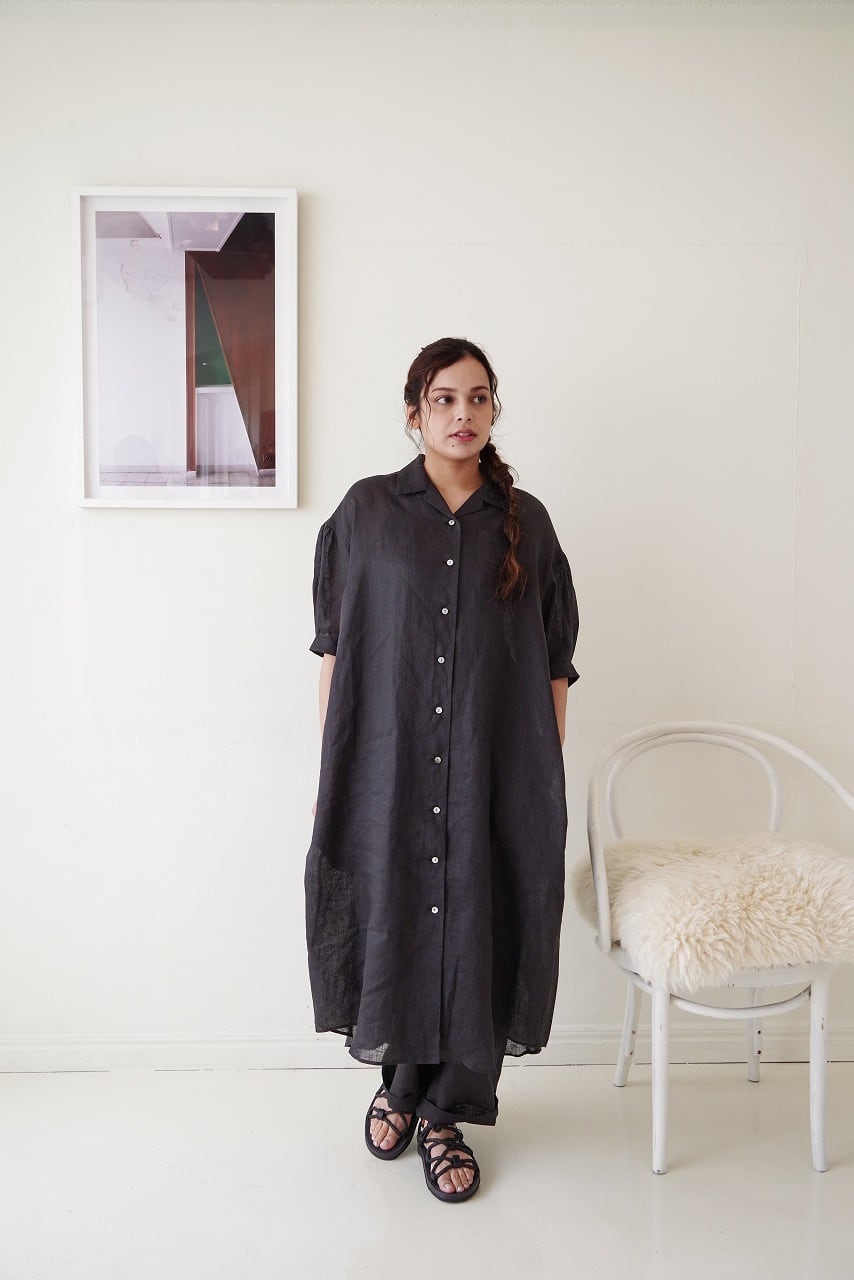 French Linen Open Collar S/S O/P