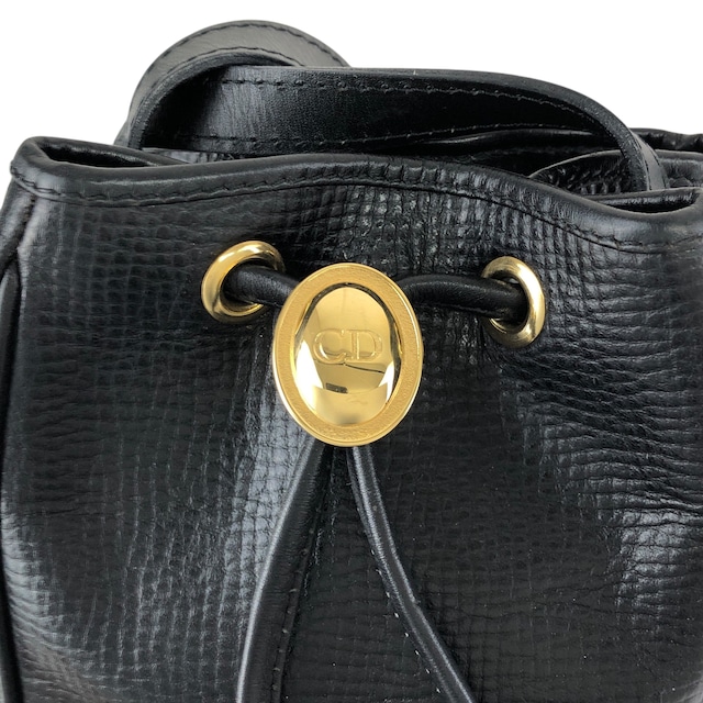 Christian Dior クリスチャン ディオール ショルダーバッグ ブラック CDロゴ レザー 巾着 vintage ヴィンテージ オールド t4tu7b