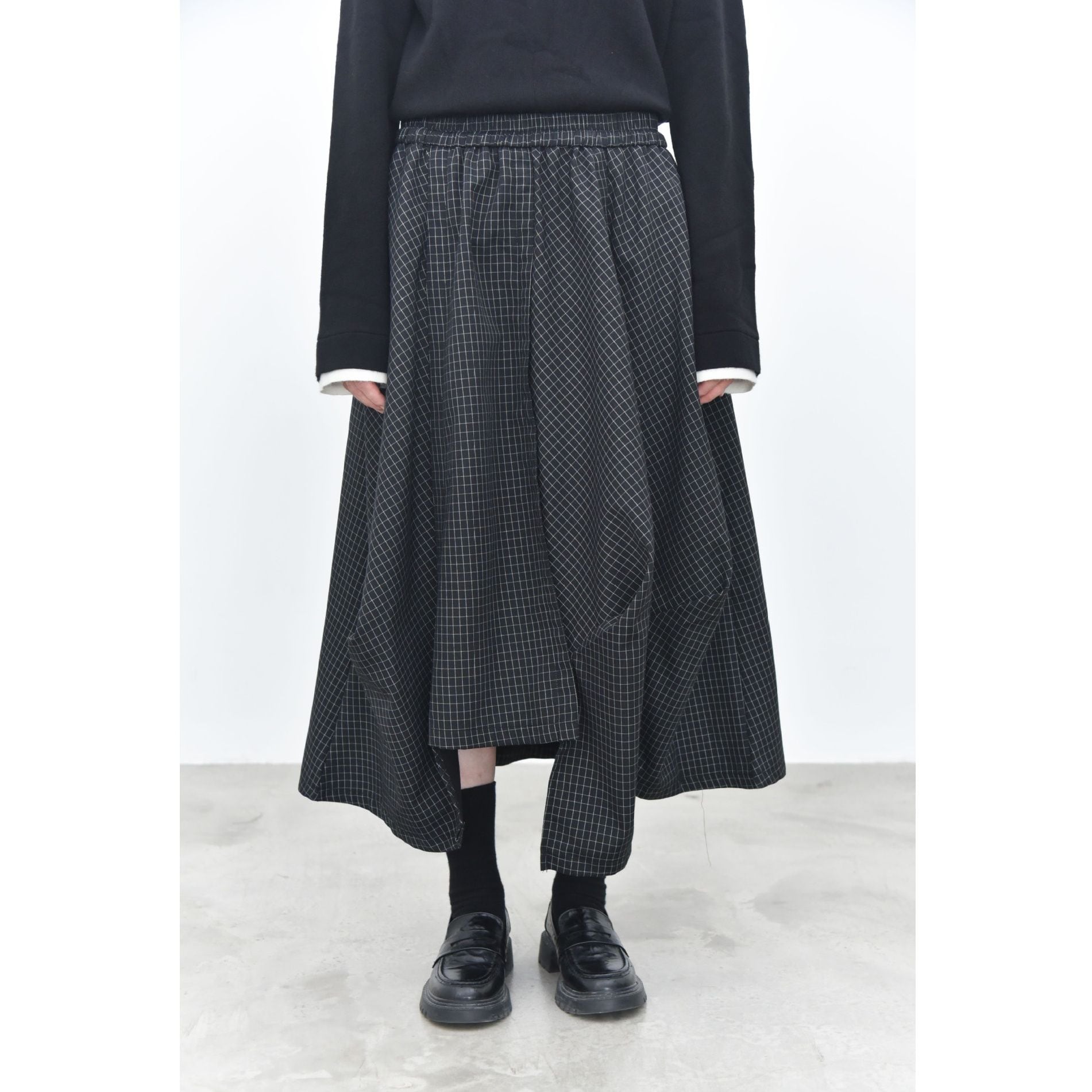 ELASTIC WAIST CHECKERD LONG DESIGN SKIRT 2colors M-16112