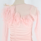 社交ダンス 衣装 チャコット Chacott ツーピース セットアップ トップス スカート 無地 レッスン パーティ 発表会 長袖 フリル 日本製 ピンク系 フェミニン かわいい おしゃれ ダンス衣装 レッスン着 伸縮性 軽い 上品 パーティードレス