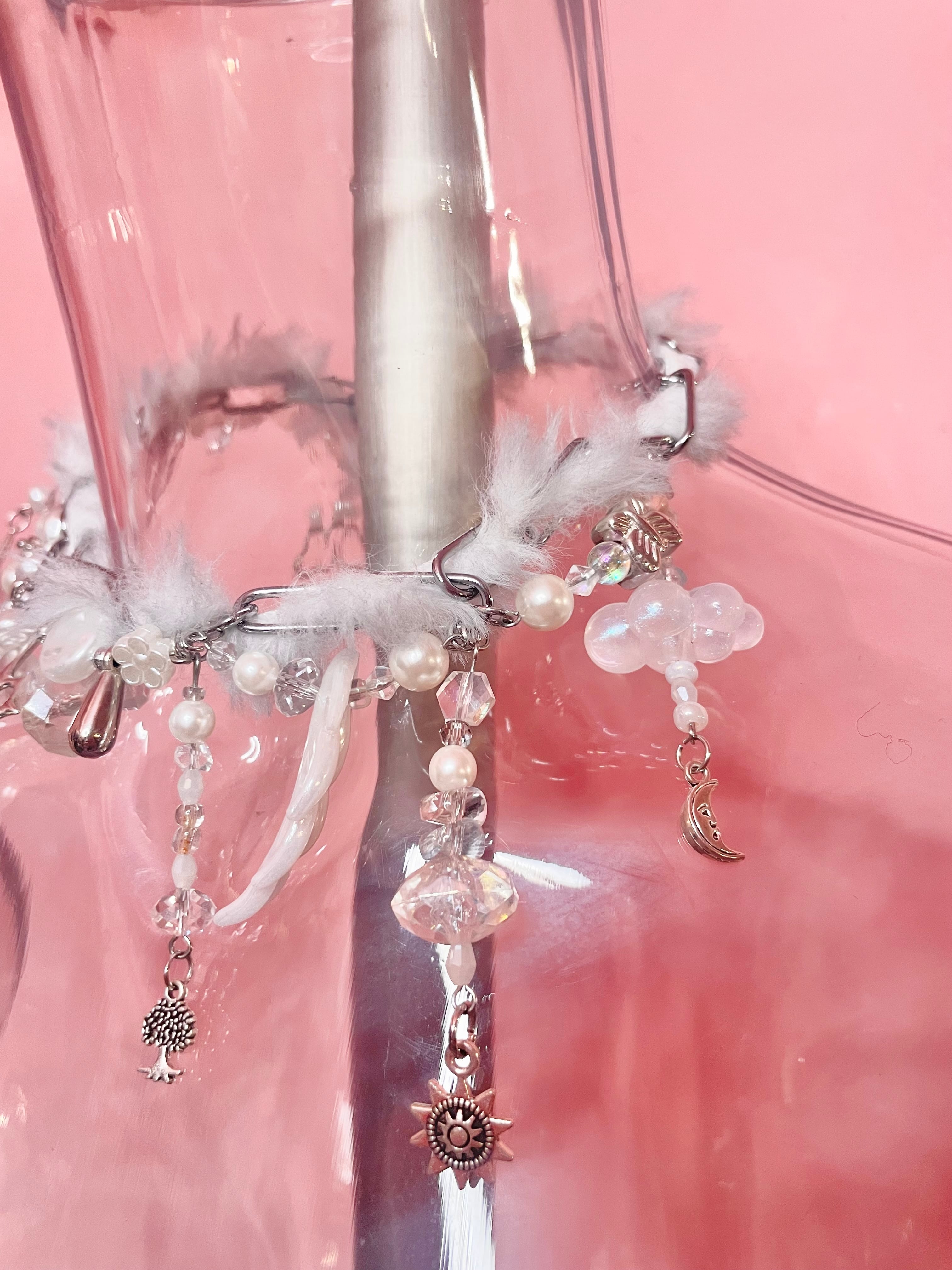 Chunky Charm Necklace 〈White fur〉