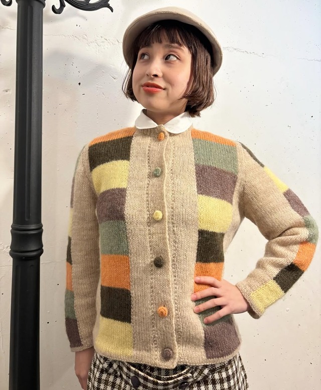 60’s green × orange × yellow mohair cardigan