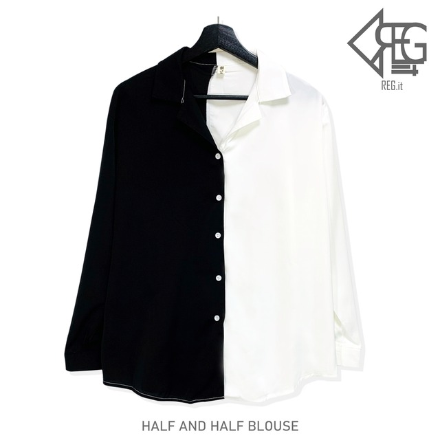 【REGIT】【即納】HALF AND HALF BLOUSE 韓国ファッション トップス ブラウス シャツ アシンメトリー 個性的 10代 20代 プチプラ 着回し 着映え ネット通販 TTB040