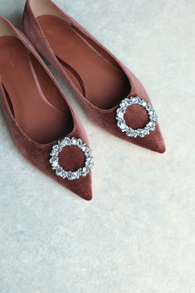 Velor bijou flat pumps　CORAL RED
