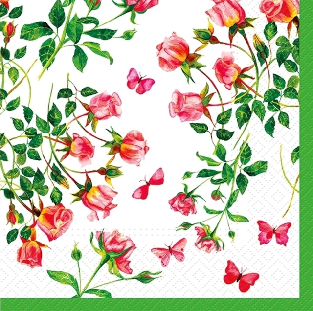 2024春夏【TETE a TETE】バラ売り2枚 ランチサイズ ペーパーナプキン Tiny Roses ホワイト