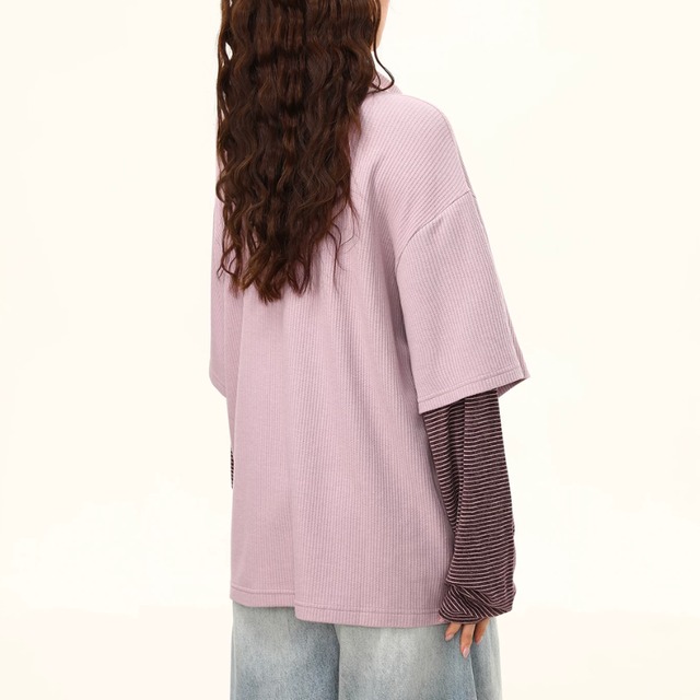 border sleeve layered polo tee　ボーダースリーブレイヤードポロティー　J2139