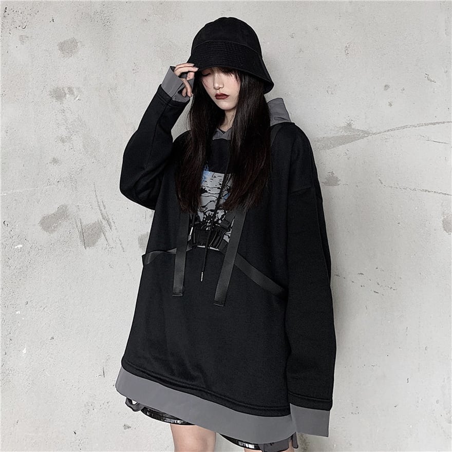 サブカル 服 地雷系 通販 フーディ フェイクツーピース ハーネス クール