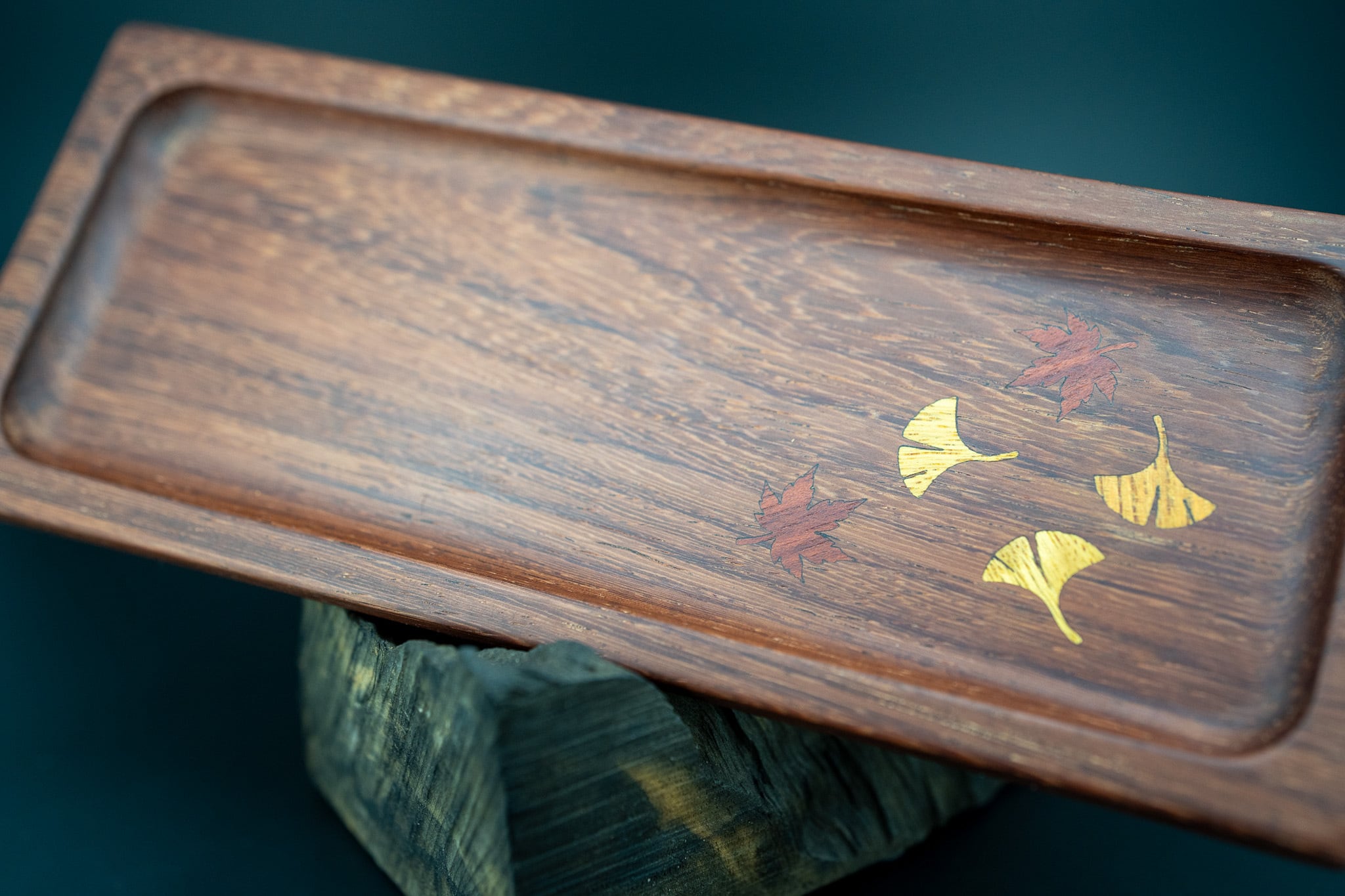 【東洋のローズウッド】 縞紫檀 ペントレイ 象嵌 落葉舟