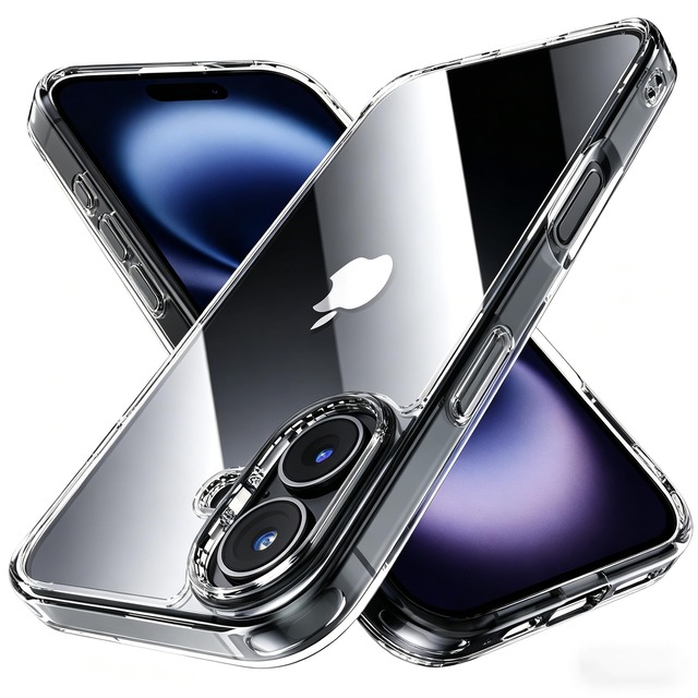 TIASO iPhone 16 用 ケース クリア PC背面 黄変防止 耐衝撃 米軍MIL規格 SGS認証 いPhone 16 対応 ケース 傷つけ防止 超薄型 軽量ワイヤレス充電対応 ストラップホール付き アイフォン 16対応（6.1インチ） クリア