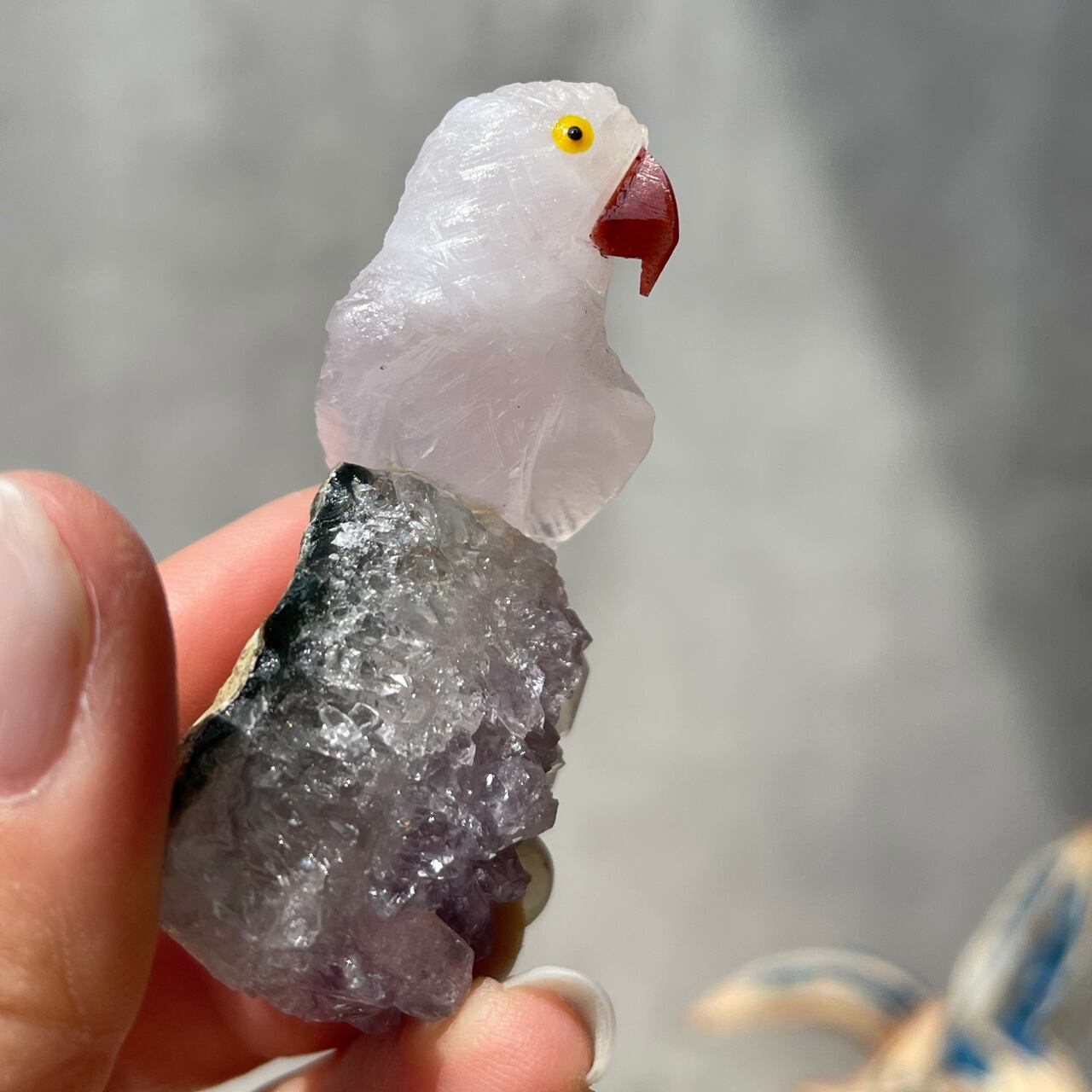 鳥 on アメジストジオード】⑲《クリアクォーツ×アゲート》鉱物 天然石 