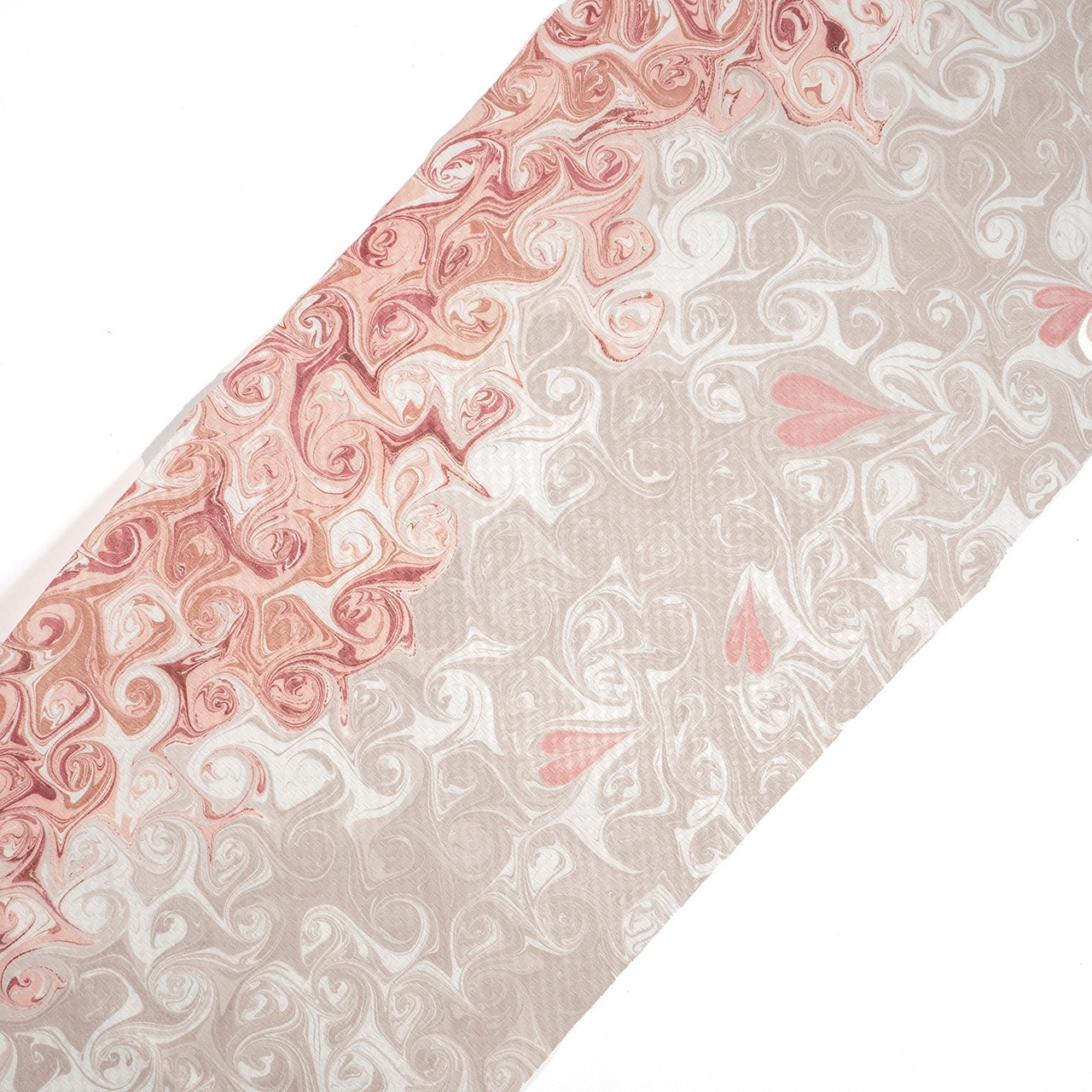 ❤︎リバーシブル半巾帯 　ハート墨流し [ 遠州鼠 × 浅蘇芳 ]