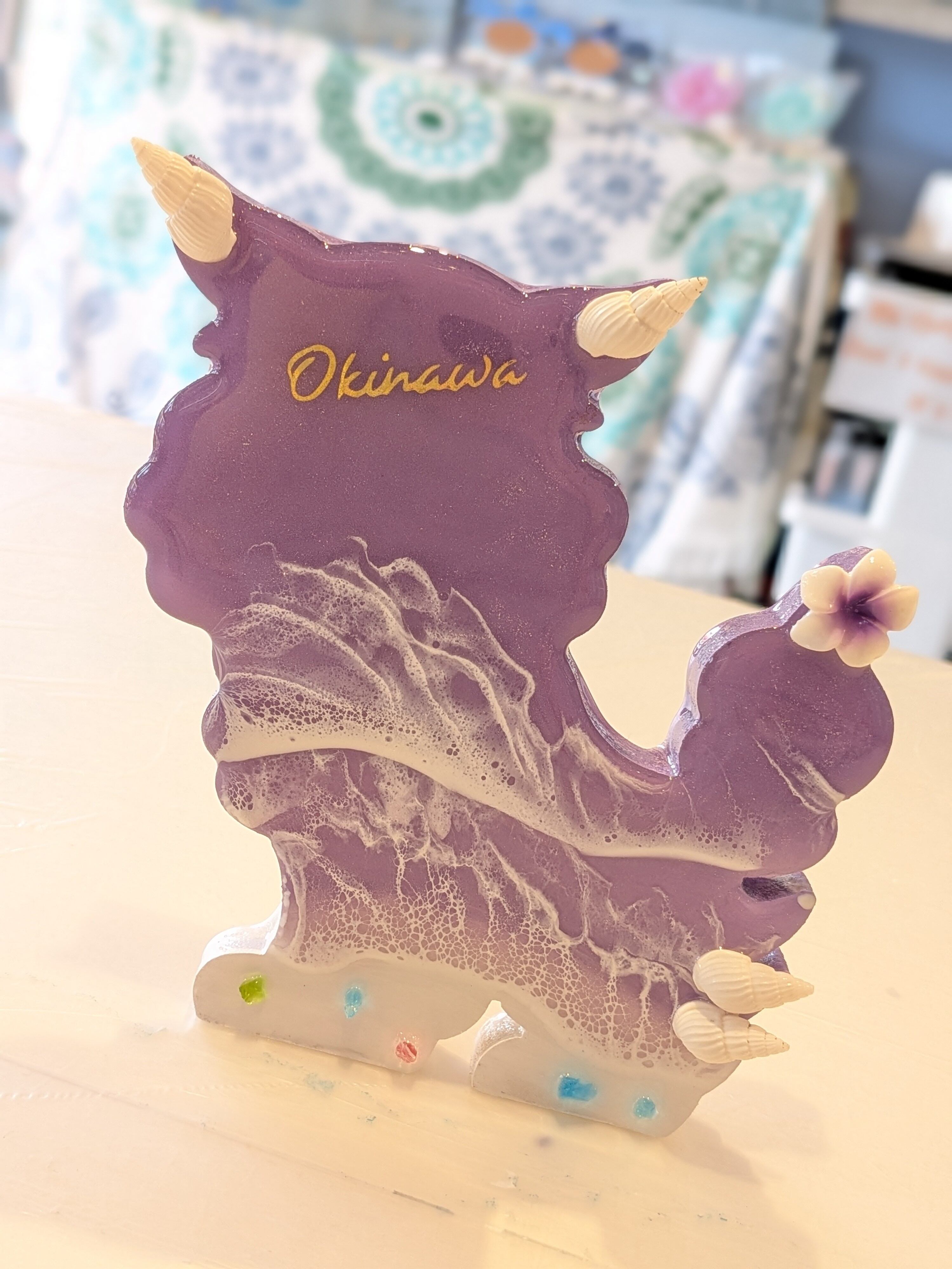 シーサーのオーシャンアート エメラルド×ブルー (メス) レジンアート