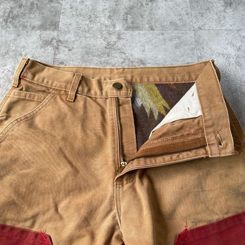 パッチワーク ブラウン ダブルニー カーハート Carhartt W30 L31 詳細写真7