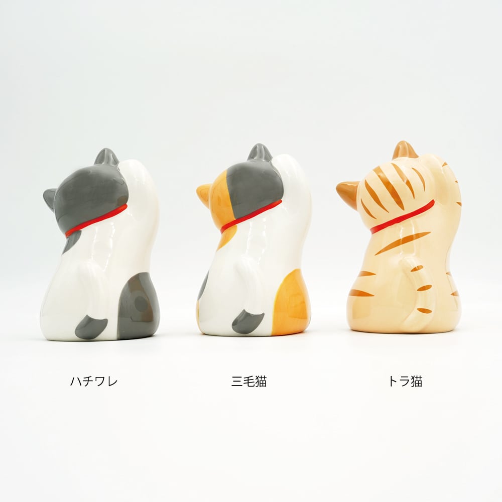 猫オブジェ(招き猫首傾げ)ハチワレ | マスノヤ衣料品店・マスノヤ猫雑貨店