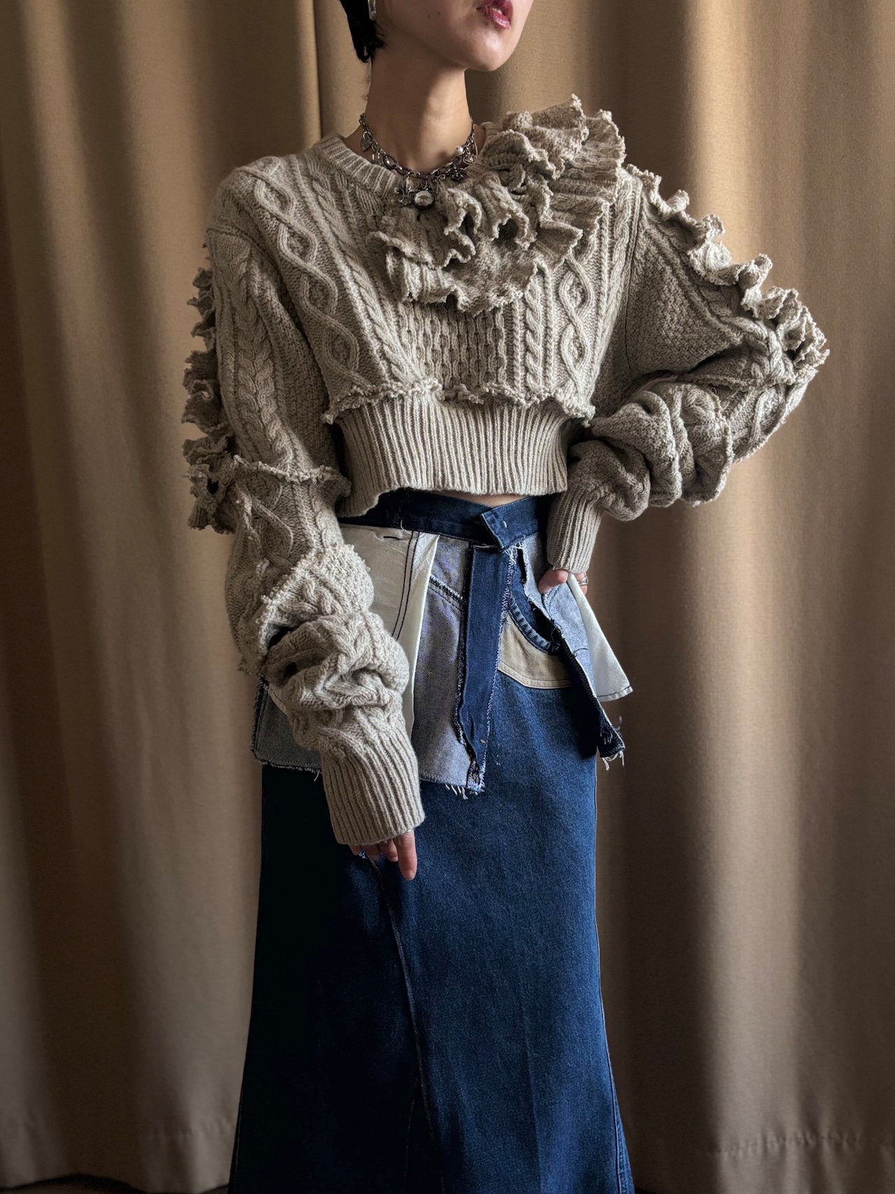 greige frill design remake knit-5148-1