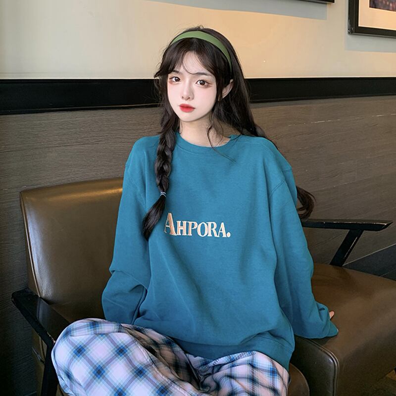 ラウンドネックセーター レディーススプリングオータムルーズ刺繍トップス 春物 秋物 Oネック スーパーモール59060680514