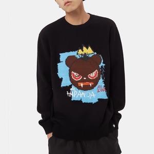 送料無料【HIPANDA ハイパンダ】メンズ バスキア パロディ セーター MEN'S BASQUIAT PARODY JACQUARD SWEATER / ORANGE・BLACK