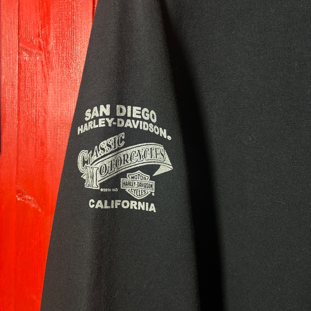 HARLEY-DAVIDSON ジップアップスウェット 黒 シルバーメタリックプリント ハーレー