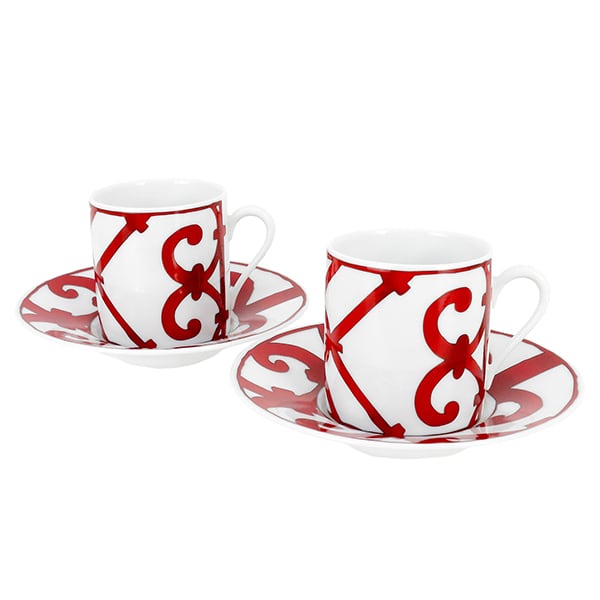 New HERMES エルメス コーヒーカップ&ソーサー ガダルキヴィール ホワイト ルージュ 小物 食器 新品