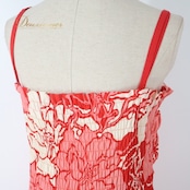 フラダンス 衣装 ワンピース ドレス レイアロハ レッド系 Lei Aloha 日本製 アシンメトリー フリル キャミソールドレス かわいい 華やか 鮮やか 明るい 赤 白 ハワイアン アロハ ハワイアンプリント フラ ダンス レッスン 練習 ドレスアップ