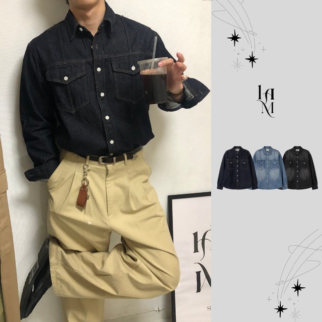 Vintage Western Washed Denim Shirt (3color)