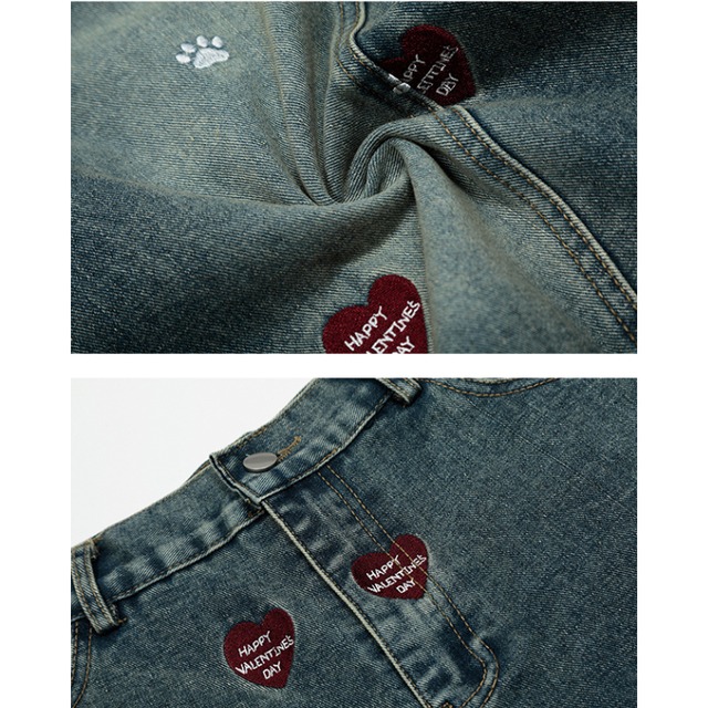 heart paw design cropped denim　ハート肉球デザインクロップドデニム　J1057