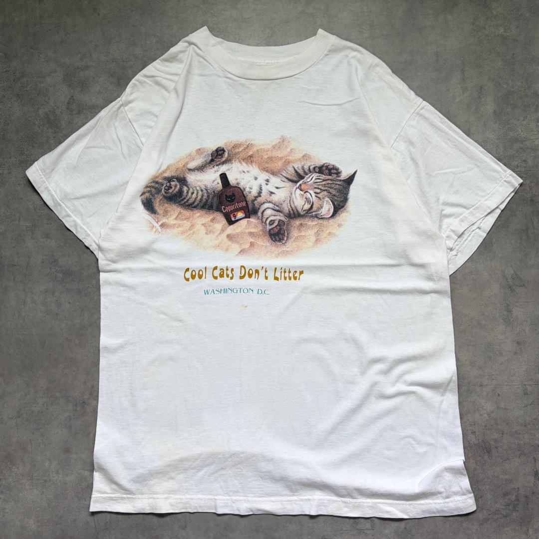 セントエヴァンス アニマルTシャツ 猫 古着 90s L 白 21952