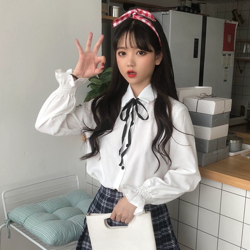 ホワイトシャツ スプリングルーズトップス ロング 春物 試着室6365477449