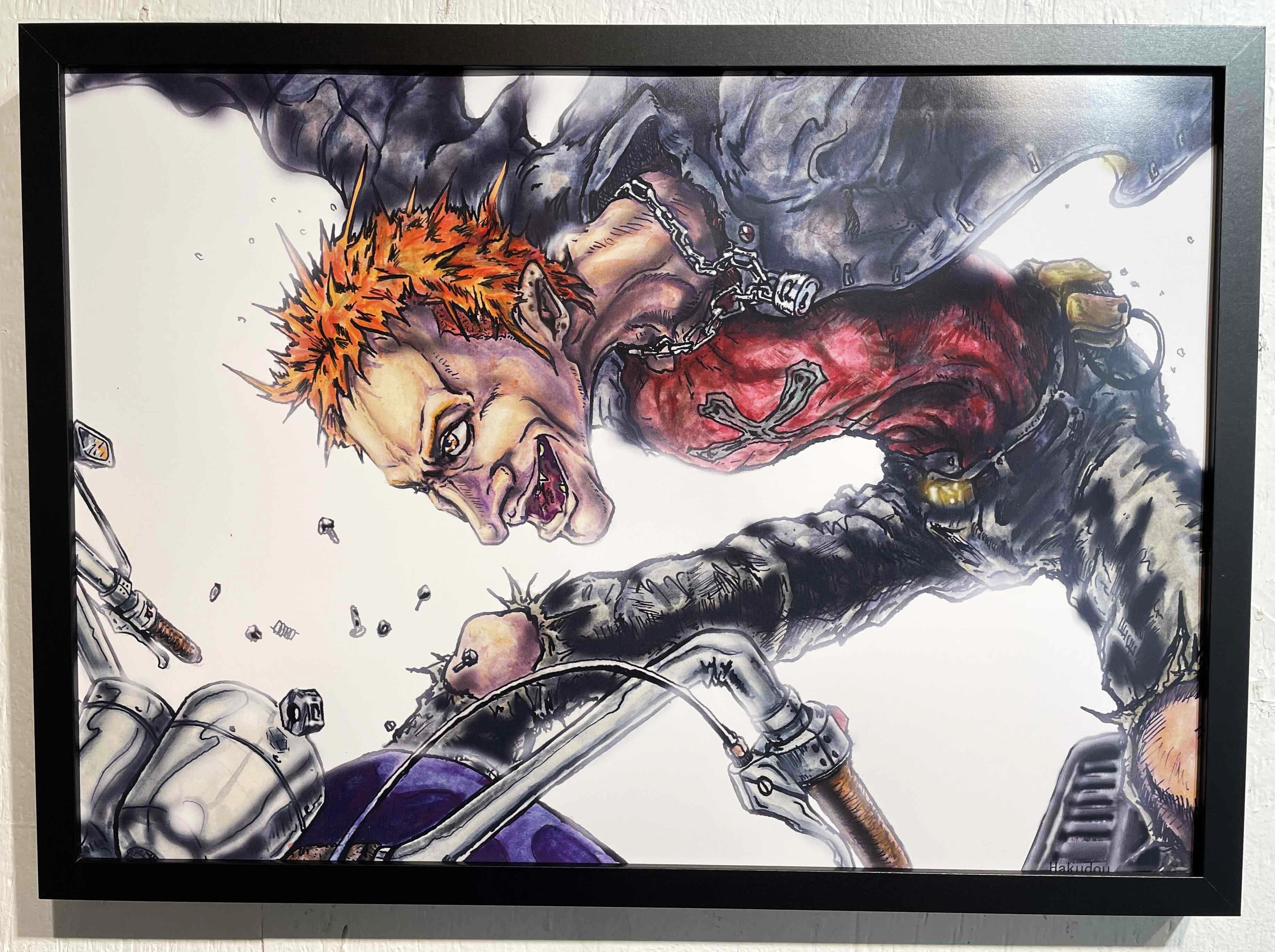 NEW! 現代水墨画家 絵師白道 「黄金昇龍」箔押し作品 額装タイプ（小