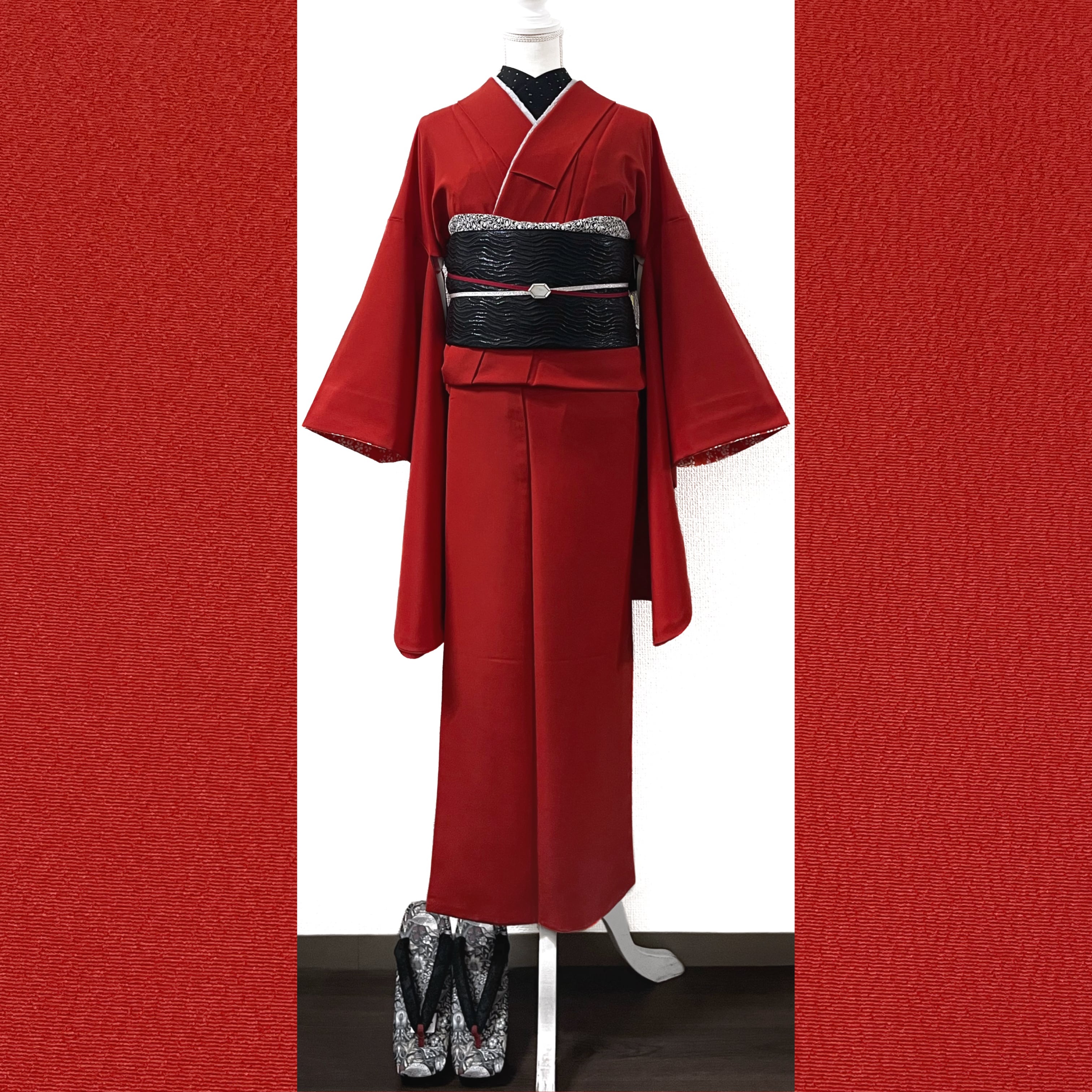 新品】楸堂オリジナルカスタマイズの黒無地ジャージ着物(ルビーレッド