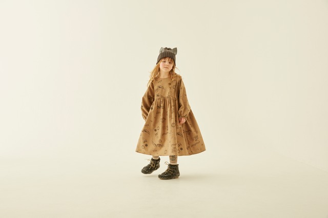 【税込16500→税込5500】eLfinFolk(エルフィンフォルク)Aurora tarina printed Dress camel（100/110/120/130)　ワンピース