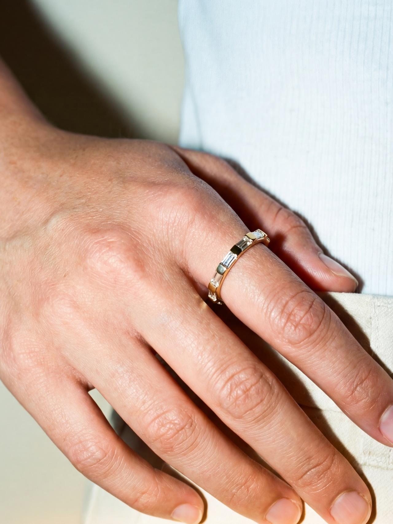 S925 WHITE TOPAZ BAGUETTE ETERNITY RING