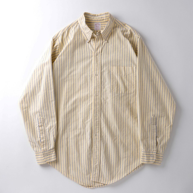 【極美品】 70s BROOKS BROTHERS Vintage B.D Oxford Shirt stripe 6 Button big size made in USA / ブルックスブラザーズ  ヴィンテージ 長袖 ストライプ ボタンダウン オックスフォード シャツ 16H USA製 イエロー ミントコンディション ビッグサイズ