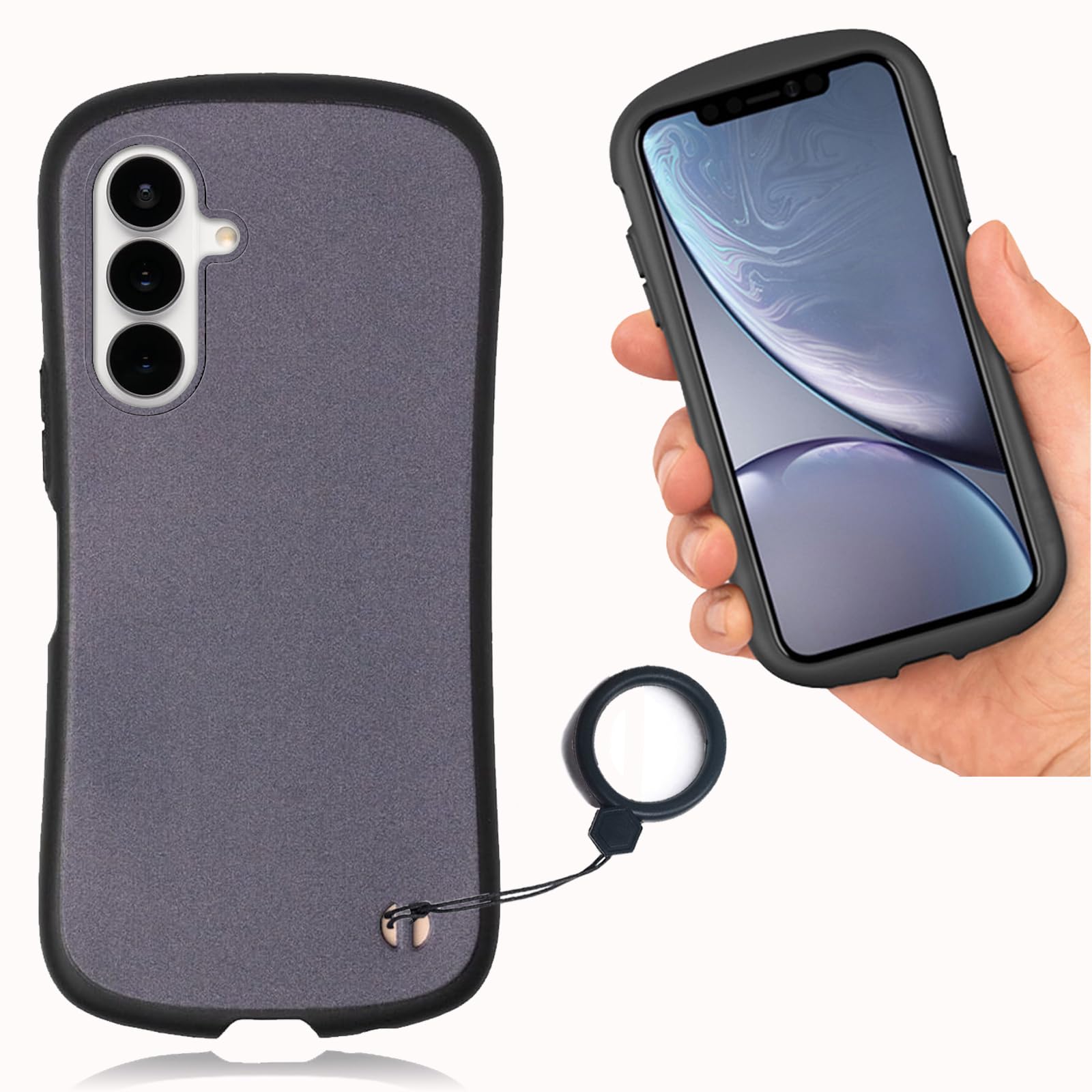 【WenziLior】Galaxy S26 5G 用 ケース くびれ 指貫ヒモ付き TPU 軽量 ストラップホール マット グレー