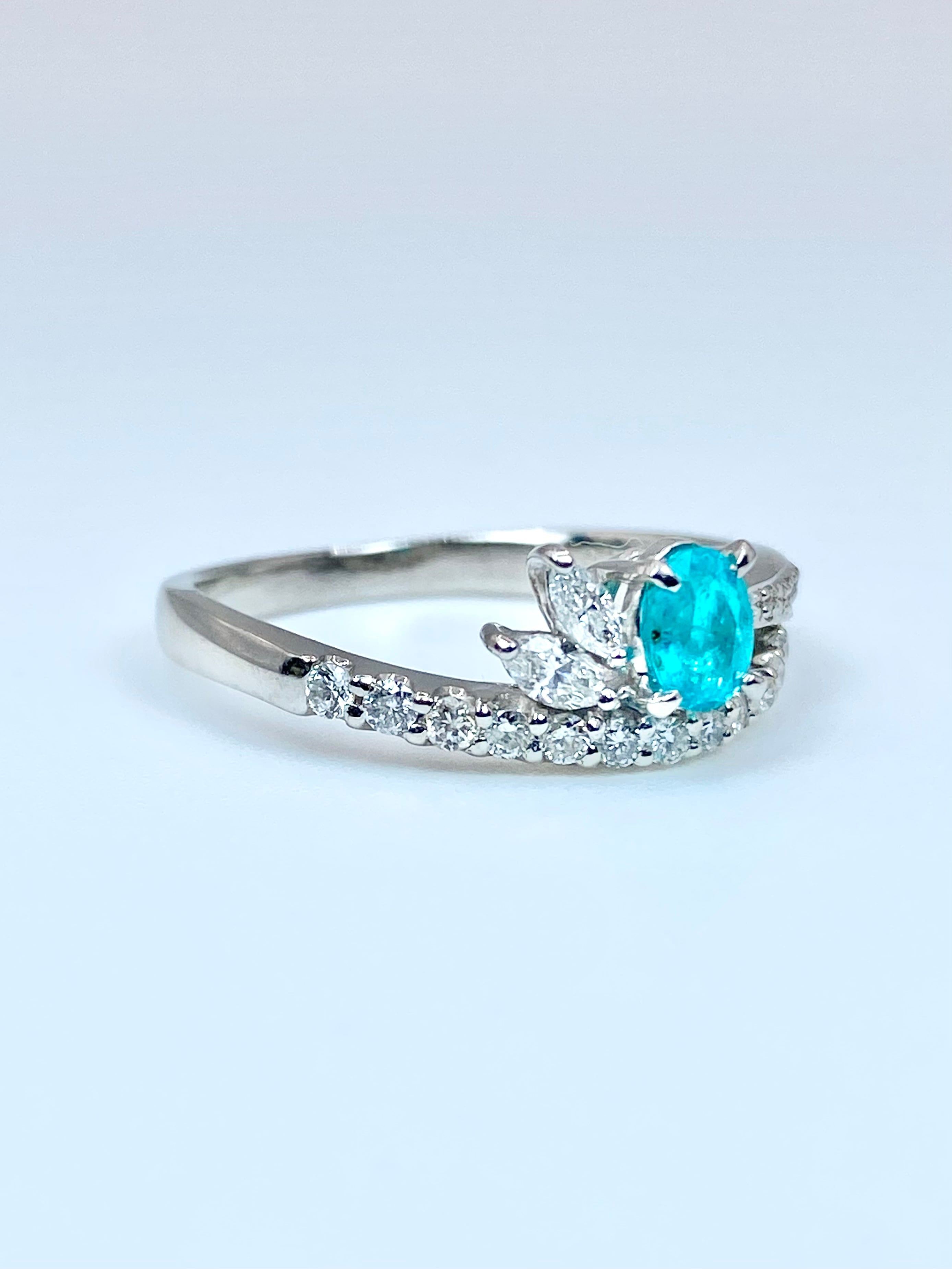 パライバトルマリン 0.384ct / ダイヤモンド 計0.36ct Pt900リング 17