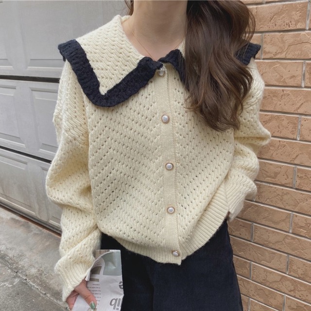 スプリングルーズニットセーター カラージャケット ロング 春物 韓国婦人76039873407