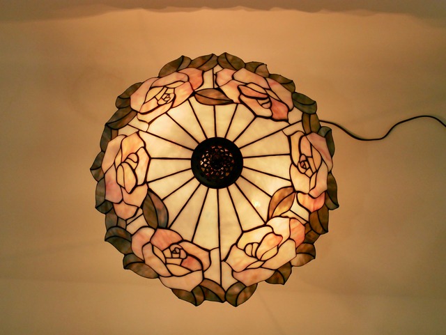 ステンドグラス】薔薇 ランプ ピンクローズ オリジナルデザイン 一点物  