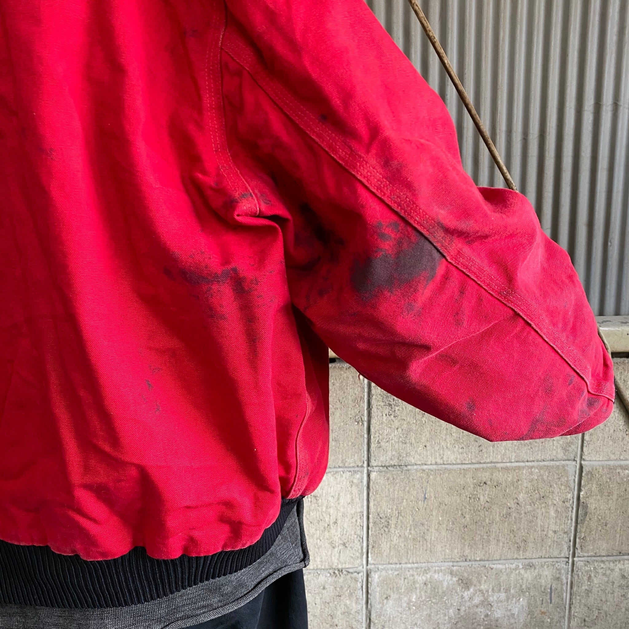 カーハートパーカージャケットUSA製 M レッド綿100% 80s USA製 carharttカーハート ダック地 アクティブジャケット