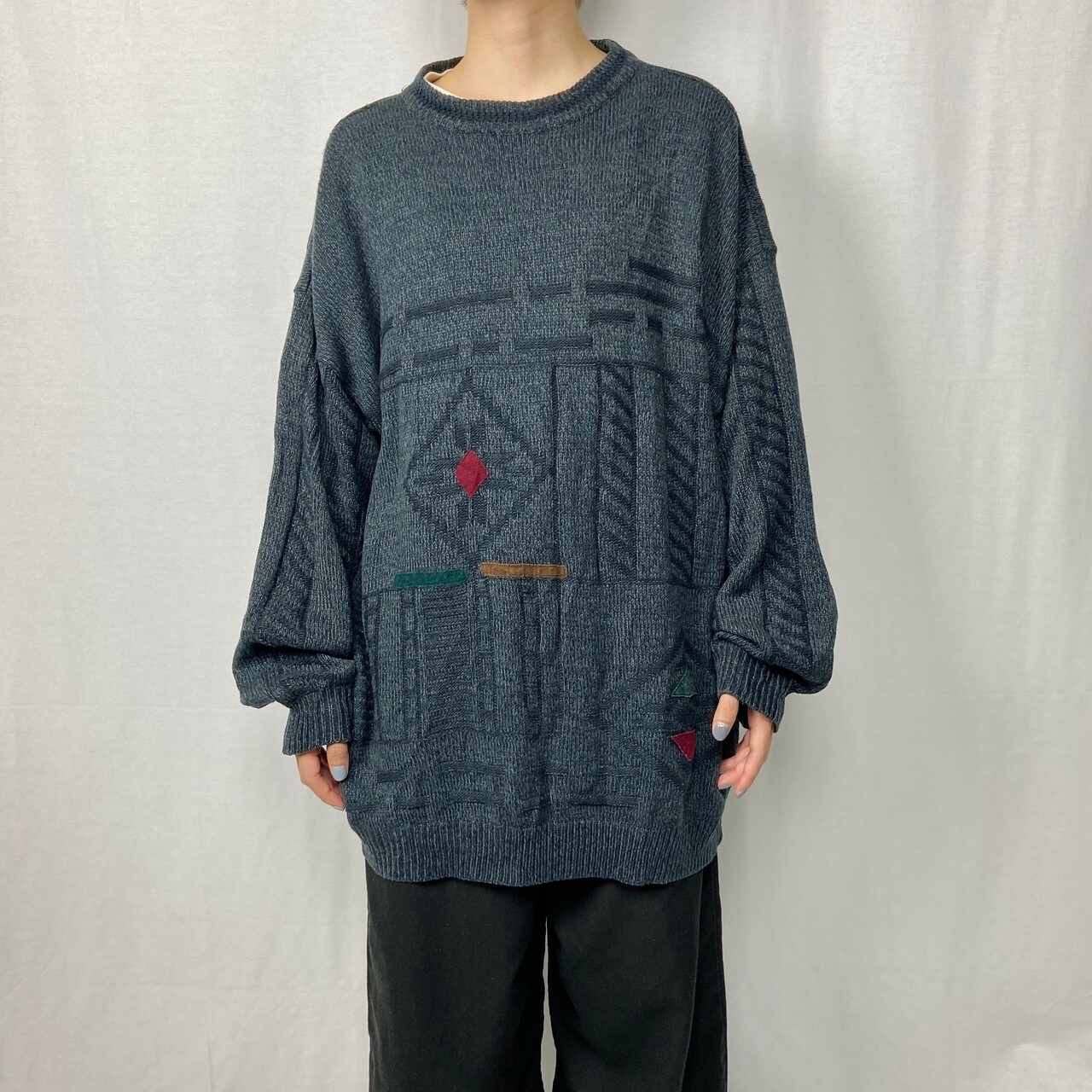 90年代 C&A デザイン アクリルニットセーター メンズ2XL 古着 90s 