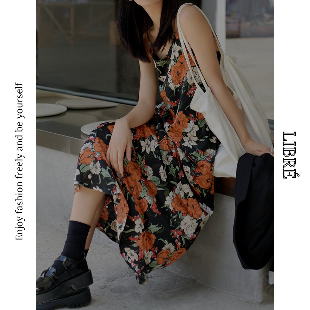 floral print chiffon sleeveless dress L0229