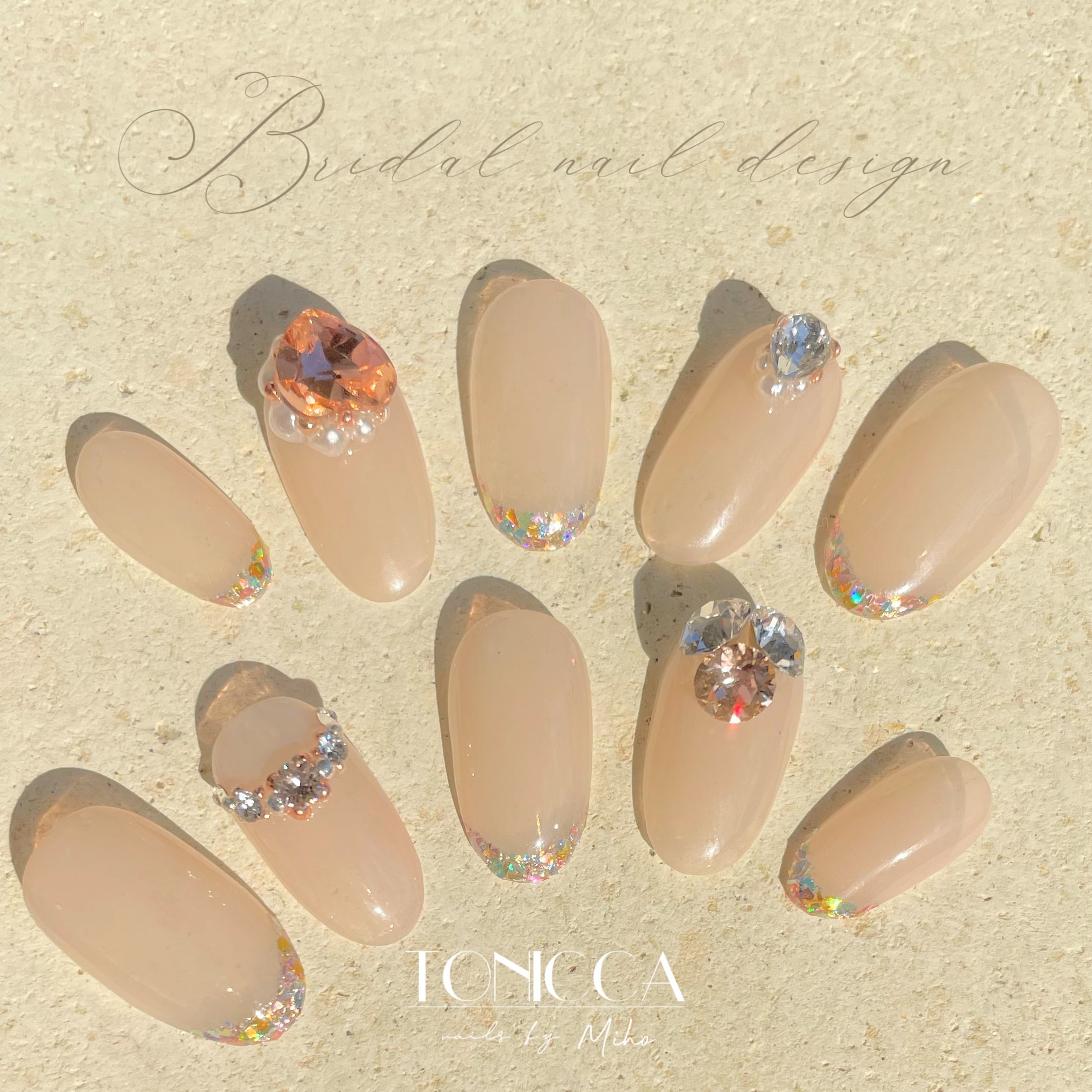No.28 Glass Frenc&bijou press on nails/ガラスフレンチ ブライダル