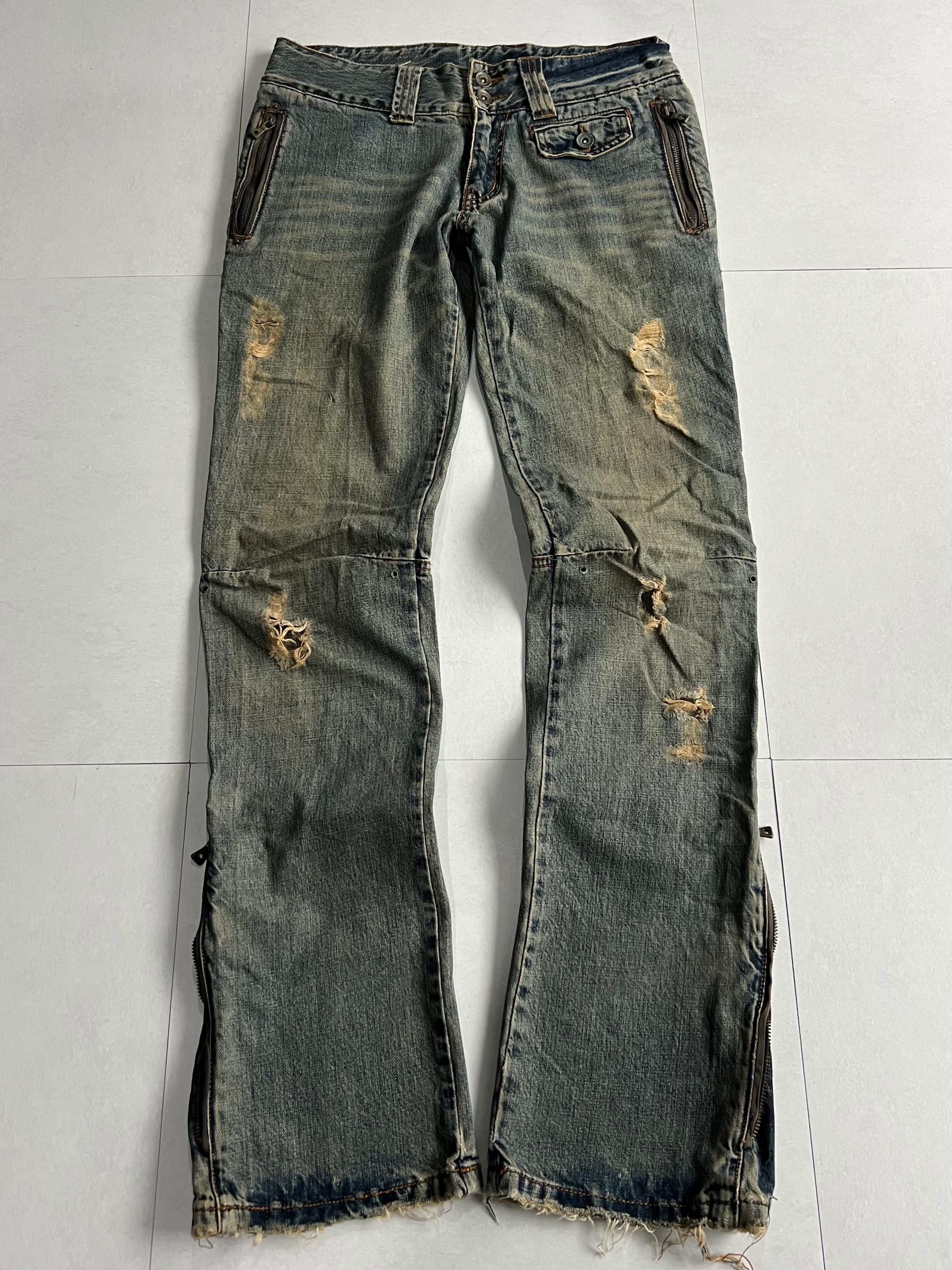 "semantic design" Damage Zip Flared Denim