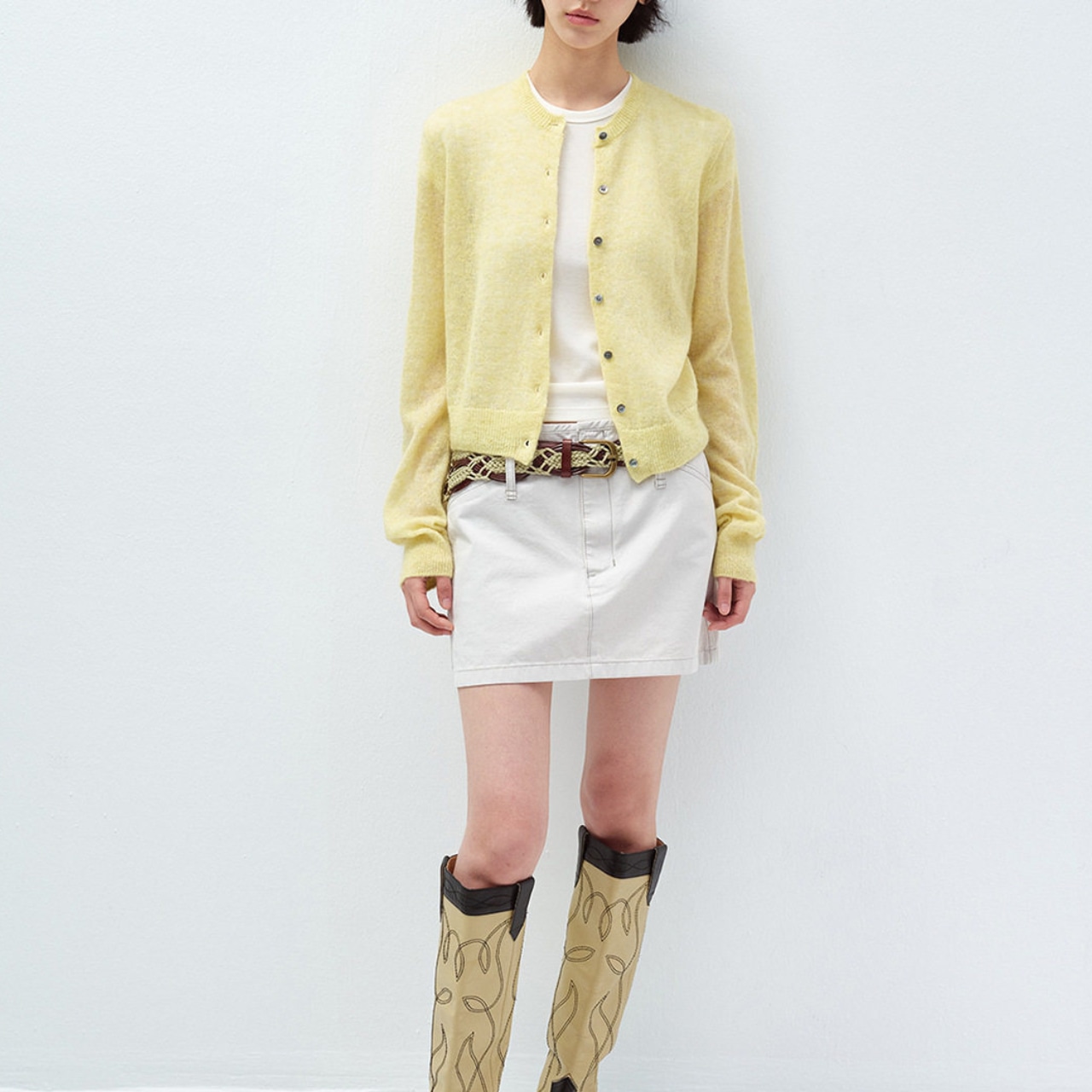 Button Front Cropped Cardigan T4257